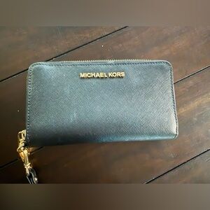 Michael Kors Black and Gold Zip Wallet